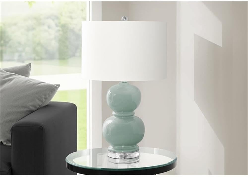 Pemberly Row 25" Double Gourd Table Lamp, Blue Ceramic Body, Ivory Drum Shade, Acrylic Base, 3-Way Rotary Switch, 100W Max, Contemporary Accent Lamp for Living Room, Bedroom, Office