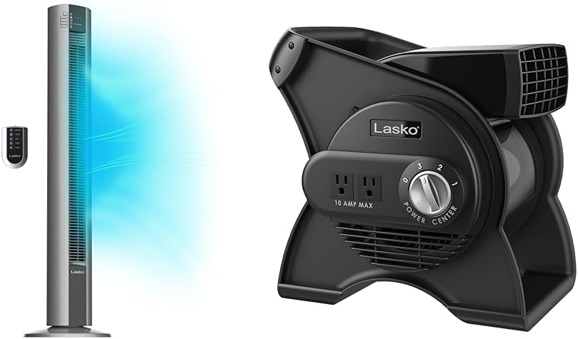 Lasko Tower Fan, Oscillating Performance, Remote Control, Nighttime Setting, Timer, 3 Speeds, High-Velocity Tower Fan, Room Fan for Bedroom or Office, 48" Gray, T48314