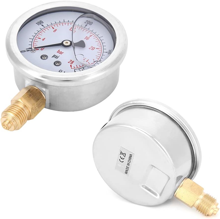 Pilipane Pressure Radial Oil Filled 1/4BSP Manometer 0 28BAR 400PSI for Machinery Chemical Industry Stainless Steel Brass 68MM