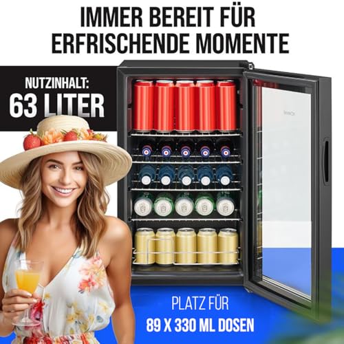 Bomann® Getränkekühlschrank | 63 Liter | stufenlos regelbar +3–10°C | Flaschenkühlschrank mit Glastür, 4 Ablagen & LED-Beleuchtung | leise, energieeffizient & kompakt | für Flaschen & Dosen | KSG 7287