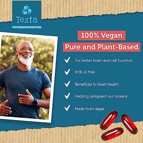 Testa Omega 3 Vegan Krill Supplement-1000Mg Softgels, 2 Times More Omega-3, Dha, Epa, Astaxanthin, Phospholipids - Heart, Brain, Eye, Joint Support - Not From Fish, Algae Source - 60 Softgels #TOP2