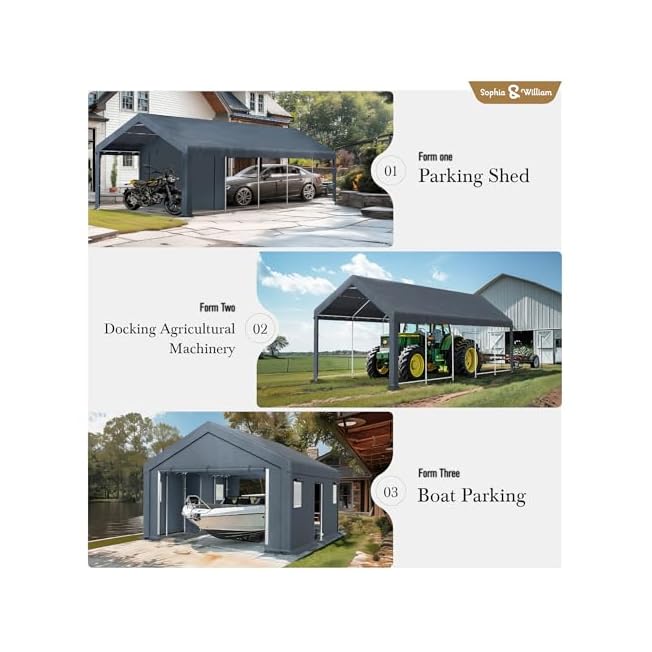 Sophia & William Carport Storage Shed 13x24 ft Portable, Heavy Duty Car Port Canopy Garage Shelter with Sidewalls