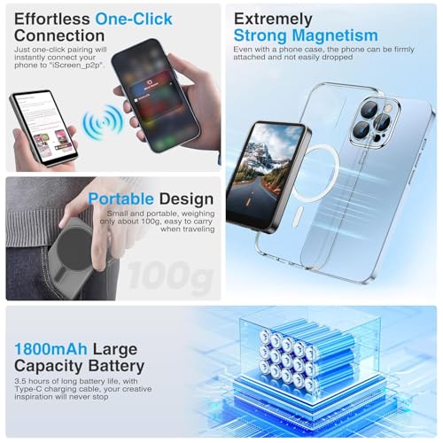 Image of Clefairy Vlog Selfie Monitor Screen for iPhone & Android, Phone Vlog Selfie Monitor Screen with Screen Rotation & Wide Screen Mode, Using Phone Rear Camera for YouTube Live Stream for TikTok