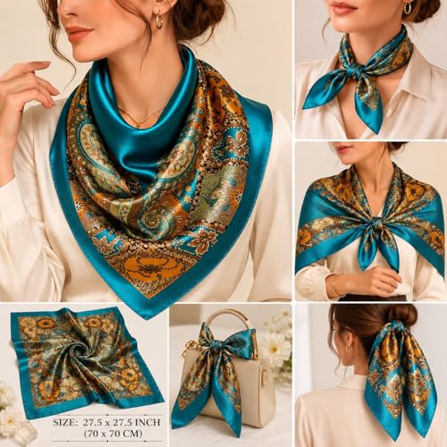 Image of Satin Square Head Scarf for Women, Floral Printed