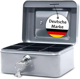 MAUL Geldkassette aus Stahl 15,2x11,5x8 cm | Geldkassette abschließbar | Münzgeld-Einsatz herausnehmbar | Kasse mit 2 Schlüsseln | Ideal als Spardose, Geldtasche, Tresor, Trinkgeldkasse | Silber