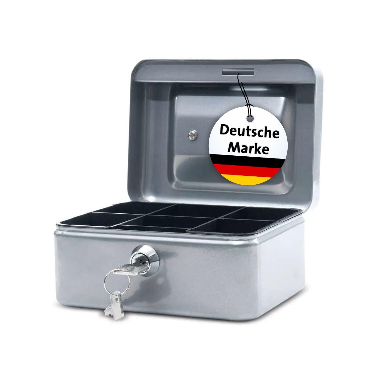 MAUL Geldkassette aus Stahl 15,2x11,5x8 cm | Geldkassette abschließbar | Münzgeld-Einsatz herausnehmbar | Kasse mit 2 Schlüsseln | Ideal als Spardose, Geldtasche, Tresor, Trinkgeldkasse | Silber