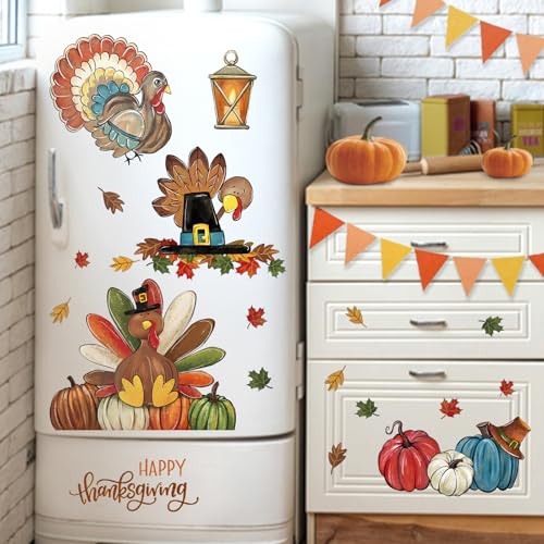 Mfault-81PCS-Happy-Thanksgiving-Turkey-Window-Clings-4-Sheets-Fall-Pumpkin-Maple-Leaves-Stickers-Decals-Holiday-Decorations-Autumn-Harvest-Season-Farmhouse-Living-Room-Home-Kitchen-Decor Mfault 81PCS Happy Thanksgiving Turkey Window Clings 4 Sheets Fall Pumpkin Maple Leaves Stickers Decals Holiday Decorations Autumn Harvest Season Farmhouse Living Room Home Kitchen Decor