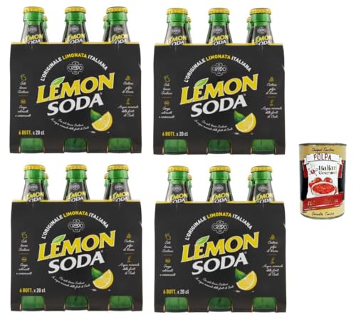LEMON SODA – Limonada italiana original, chispeante y refrescante – con zumo de limón – 24 botellas de cristal x 200 ml – sin colorantes – Disfrutar refrigerado – de Italia + Polpa italiana gourmet