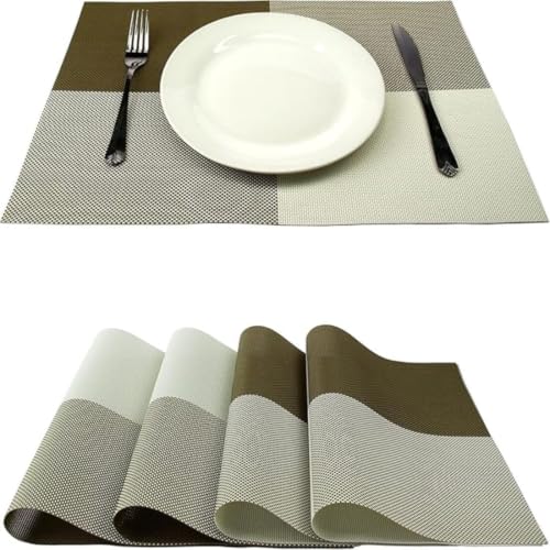 Image of Potency Table Mats Set of 4, Woven Placemate for Dining Table, Heat-Resistant Placemats Stain Resistant Anti-Skid Washable PVC Table Mats,Vinyl Placemats for Dining Kitchen Restaurant Table(K-Apricot)