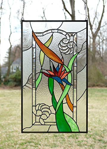20\"x34\" Stained Glass Window Panel STRELIZIA Reginae, Bird of Paradise - Thumbnail 3