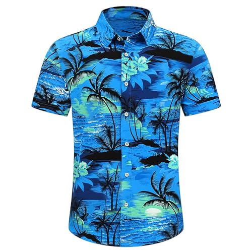 Tnhcpk Men's Hawaiian Shirt Short Sleeves Printed Casual Button Down