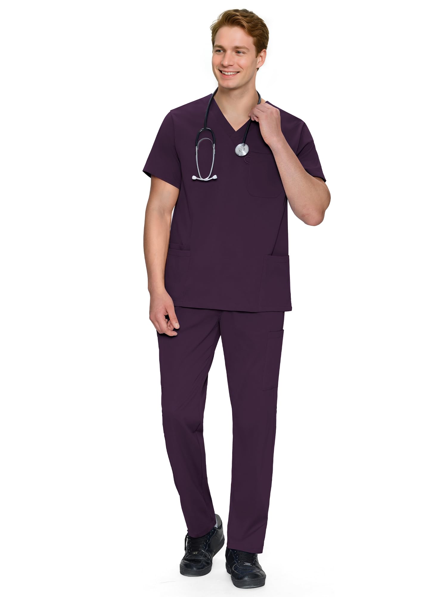 Scrubs for Men Set - V-Neck Scrub Top and Straight Leg Pants with 11 Pockets — view 15
