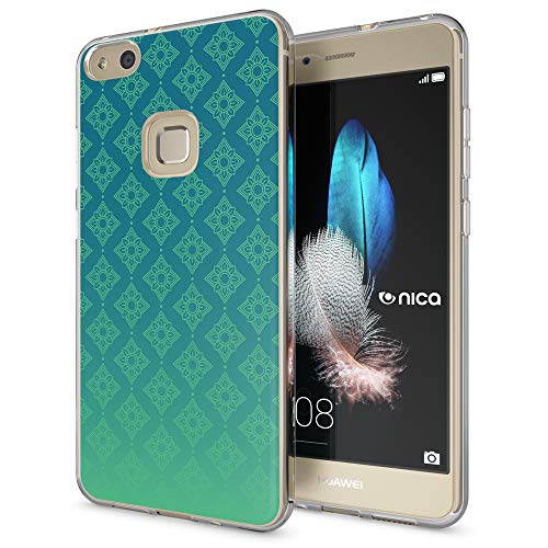 NALIA Motif Cover compatible with Huawei P10 Lite Case, Pattern Design Protective Slim Silicone Phone Bumper, Ultra Thin Shockproof Mobile Back Protector Rugged Soft Skin, Designs:Pattern Green