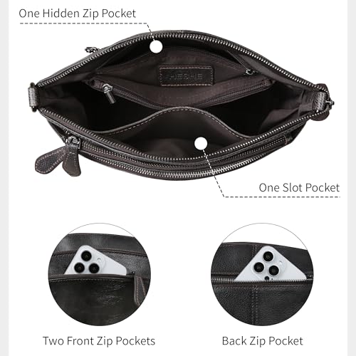 Image of HESHE Crossbody Bags for Women Genuine Leather Purses with Multi-Pockets Vintage Ladies Small Shoulder Satchel Bag