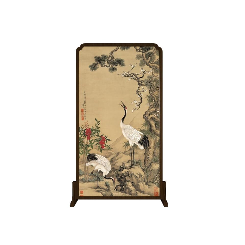 Privacy Screen Creative Screen Partition Decoration Living Room Tea Entrance Movable Seat Retro Double Crane Painting Room Divider