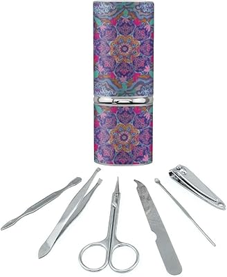 Purple Floral Mosaic Pattern Stainless Steel Manicure Pedicure Grooming Beauty Care Travel Kit
