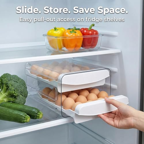 Zagtag® Egg Holder for Fridge, 2-Tier Stackable 40 Eggs Organizer Drawer for Refrigerator, Space-Saving Egg Container, C - Additional View