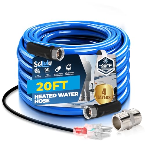Scilulu 20FT Heated Water Hose for RV, Freeze Protection to -45°F, Lead-Free & BPA-Free, Safe Drinking Water for Campers, Gardening, Livestock, Home Use