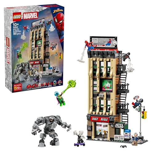 LEGO ǀ Marvel Spider-Man Contre Mystério : Le Daily Bugle - Jeu avec Bâtiment à Construire - Jouet Super-Héros - Figurine de Robot & 7 Minifigurines - Cadeau pour Garçon ou Fans dès 10 Ans 76342