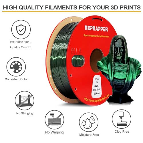Image of RepRapper PLA Filament, Glitter Black Green Gradient 3D Printer Filament, Beautiful Color Change Silk PLA, Colorshift Dual Color 1KG PLA 1.75MM(2.2lbs) for 3D Printer, Black Green