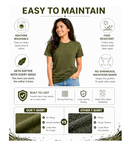 Image of Women's 100% Cotton T Shirt - Crew Neck, Short Sleeve, Regular Fit | Soft Breathable Fabric | Premium Everyday Basic Comfort Fit Tee for Casual