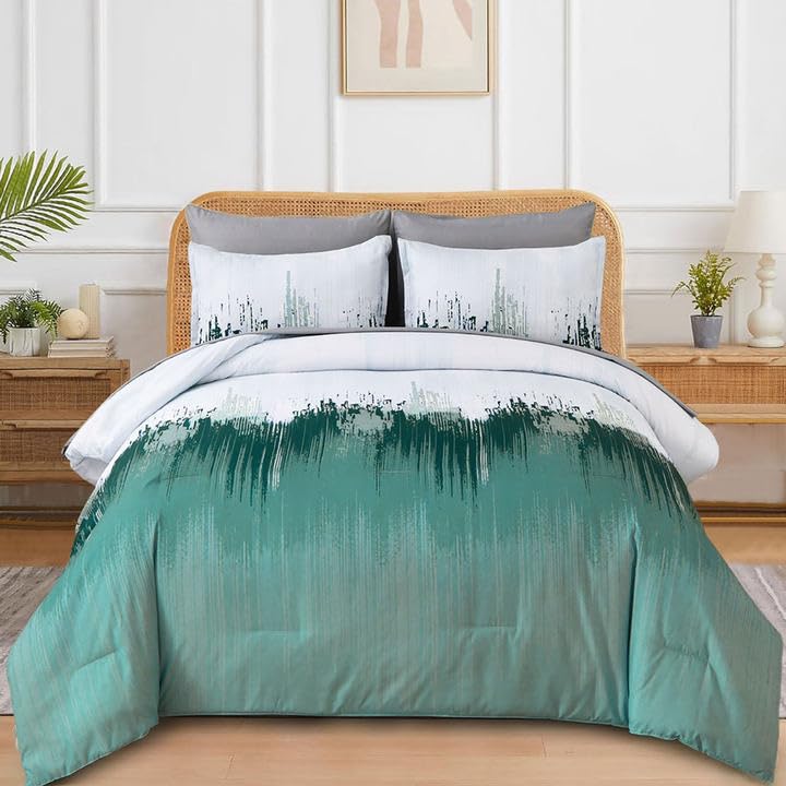 Comforter King Aqua Abstract Art juego de edredón degradado de 3 piezas YS01AB090577K7U-A