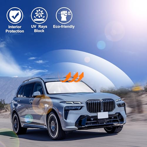 Image of Windshield Sun Shade Custom Fit for 2021 2022 2023 2024 2025 2026 BMW X7 3.0L xDrive40i Accessories Foldable Sunshade Sun Blocker Protect Car from Sun Rays & Heat Damage Keep Car Cooler