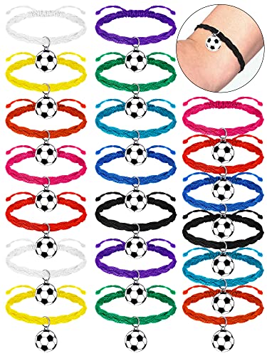 Junkin 20 Pieces Soccer Bracelet Soccer Charm Adjustable Sports Bracelet Soccer Stuff Soccer Jewelry Friendship Bracelets For Teens Boys And Girls Players Sport Theme Party Supplies (Multicolored) #TOP27