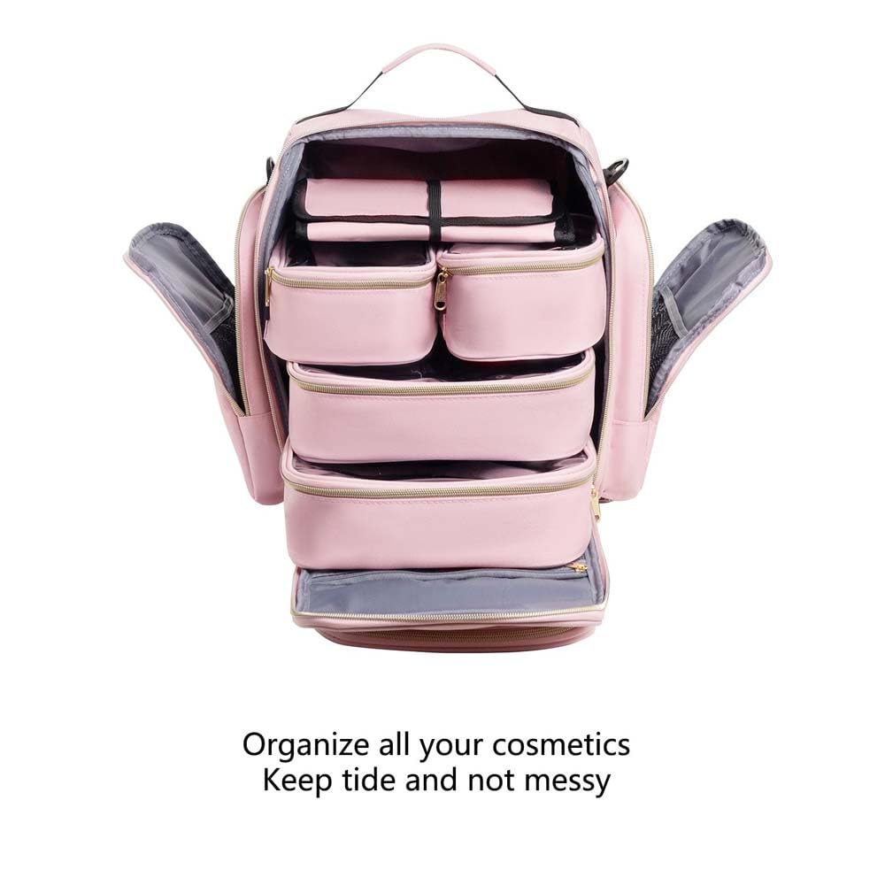 Neceser de Maquillaje de Viaje, Neceser de Maquillaje con múltiples Compartimentos, 4 Cajas extraíbles y 1 Rollo Organizador de Joyas