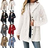 Winter Jackets for Women Fleece Open Front Sweater Jacket Fuzzy Button Down Cardigan Sweater Cable Knit Soft Jacket with Hood White