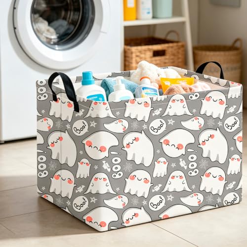 Image of CLOCOR Rectangular Storage Basket Empty,Gift Basket,Waterproof Storage Bin with Handles,Room Decor(Cute Ghost Halloween)