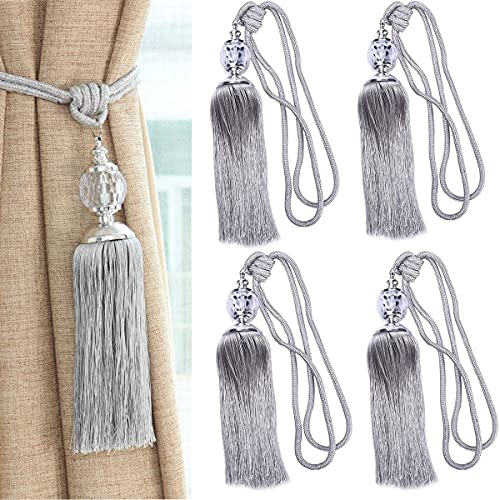Alzapaños de Cortina con Borla Juego de 4 Sujeta Cortinas de Cuerda Gris 2