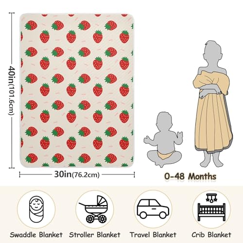 Custom Cute Cartoon Strawberry Beige Baby Swaddle Blanket Breathable Personal Kitten tag Blankets for Newborns, Infants, & Toddlers 30x40in Mantas para Bebes recien nacidos3