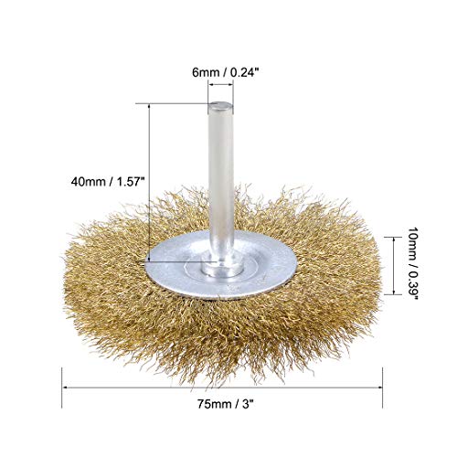Image of uxcell 3-Inch Wire Wheel Brush Bench Brass Plated Crimped Steel 1 /4-Inch Shank 5 Pcs