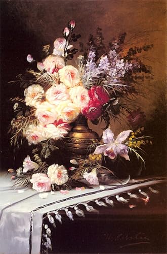 Cuadro de flores clásicas de Modeste Carlier para decorar un salón elegante de 60x90cm
