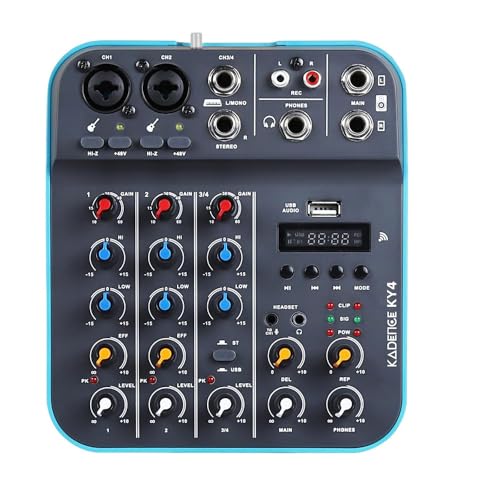 Image of KADENCE KY4 Audio Mixer 4-Channel- Compact Audio Mixing Console with Bluetooth, USB Sound Card, 48V Phantom Power, MP3, Recording, Podcast, Karaoke, DJ, Streaming & Live Performance (KY4)