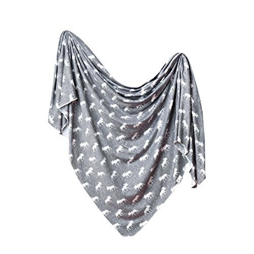 Image of Copper Pearl Large Premium Knit Baby Swaddle Receiving Blanket Grey and White Moose Scout