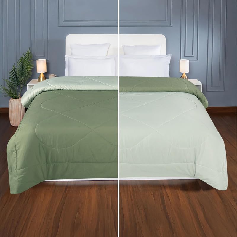 Image of Premium Microfiber Solid Plain Double Bed Comforter | All-Season Reversible AC Blanket for Winter & Summer | Soft & Lightweight Quilt for Double Bed - 220 GSM, Olive Green