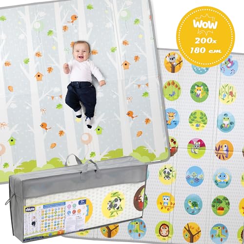 Chicco Tapis de jeu Maxi 2en1 pour bébés Tapis D'èveil avec animaux et paysage Tapis chambre d'enfant douce et colorée très grand 200x180 cm Pliable Double Face dès la naissance - vue 2