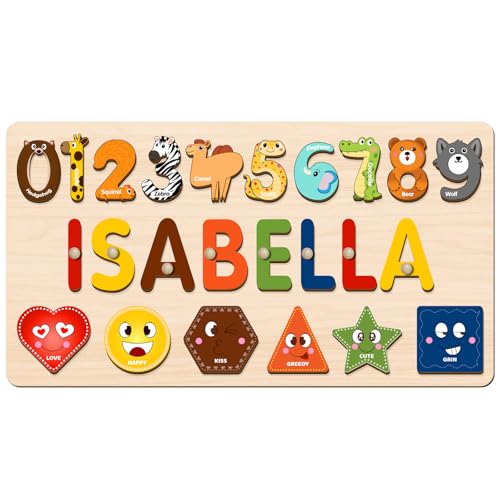Image of Name Puzzles for Toddlers Boy and Girl, Personalized Wooden Shapes Puzzles for Toddlers 1-3, Educational Toys, Customized Baby Gifts, 1 Year Old Girl Gifts