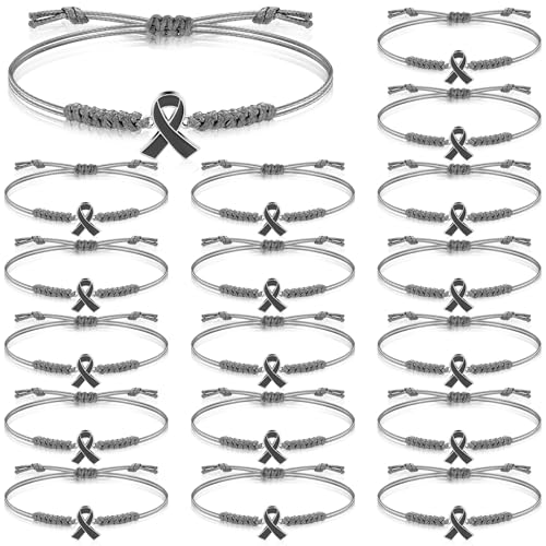 Sasylvia 20 Pcs Brain Cancer Awareness Bracelet Adjustable Cord Grey Ribbon Braided Bracelets Inspirational Brain Cancer Gifts for Women Men Jewelry Accessories