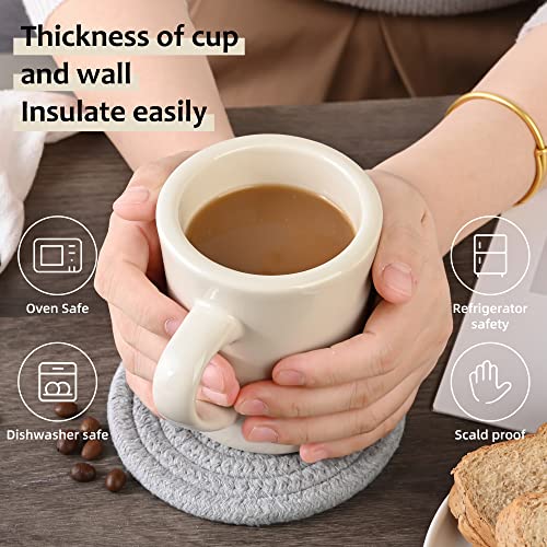 Bycnzb 11Oz Ceramic Diner Coffee Mug Set Stoneware Coffee Cups Set For Restaurant, Diner, Farmhouse, Coffee Shop, Home Set Of 4 With Coffee Spoons And Woven Coasters (Cream) #TOP2