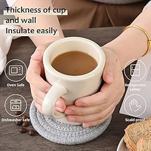 11oz Ceramic Diner Coffee Mug set Stoneware Coffee Cups Set for Restaurant Diner Farmhouse Coffee Shop Home set of 4 with Coffee spoons and Woven Coasters Cream