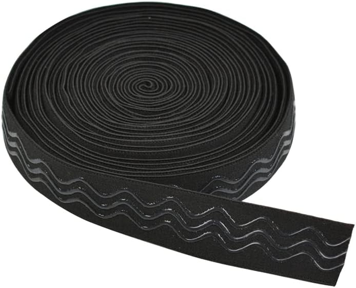 YANTAISIYU Black Elastic Band, 1 Inch x 6 Yard, Wavy-Shape Silicone Grip, Non-Slip, Wig Making Accessories