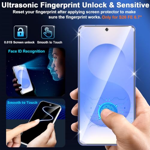 Image of firtstnow 3 Pack for Samsung Galaxy S26 FE Screen Protector Tempered Glass + 3 Pack Camera Lens Protector, Military Grade Shatterproof, 9H Hardness, Fingerprint Unlock, Case Friendly 6.7 Inch