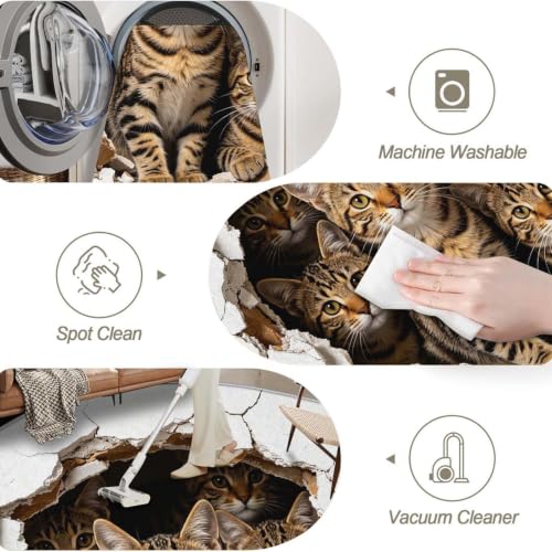 Tapis salon 3D chaton doux et antidérapant lavable en machine