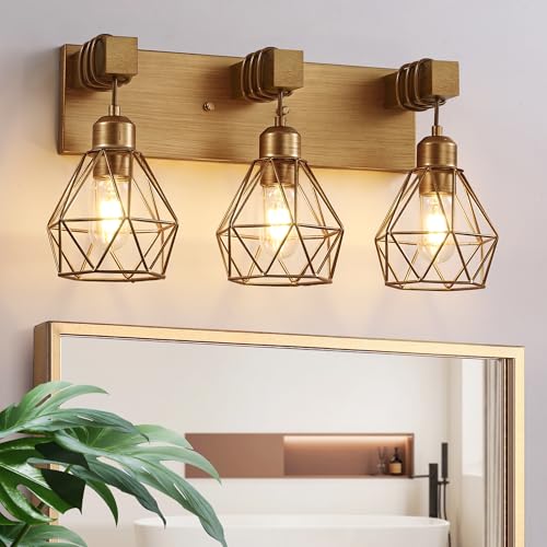 Gold Bathroom Vanity Light Fixtures, 3-Light Gold Bathroom Light Fixtures