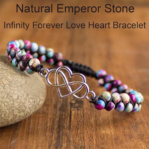 To My Granddaughter-Infinity Forever Love Heart Bracelet, You are Always in Mine Beads Natural Emperor Jasper Stone Beaded Wrap Bracelet Adjustable Duoble Layer for Mind Peace Jewelry3