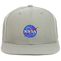 Armycrew Youth Kid Size Small NASA Insignia Patch Flat Bill Snapback Baseball Cap - Grey
