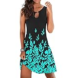 Sommerkleid Damen, Damen Knielang Ärmellos Sommer Kleider Sexy Elegant Kleid Boho Strandkleider Minikleid Teenager Mädchen Festlich Kleider Blumen Drucken Kleid A-Linie Kurz Sommerkleid